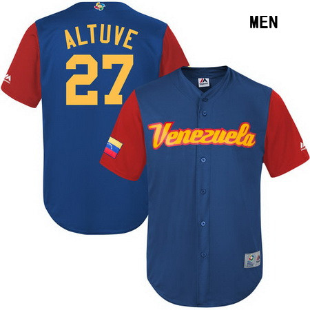 Men's Venezuela Baseball #27 Jose Altuve Majestic Royal 2017 World Baseball Classic Stitched Replica Jersey