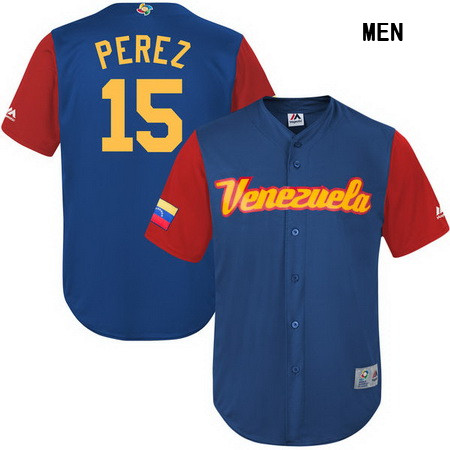 Men's Venezuela Baseball #15 Salvador Perez Majestic Royal 2017 World Baseball Classic Stitched Replica Jersey