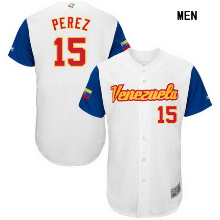 Men's Venezuela Baseball #15 Salvador Perez Majestic White 2017 World Baseball Classic Stitched Authentic Jersey