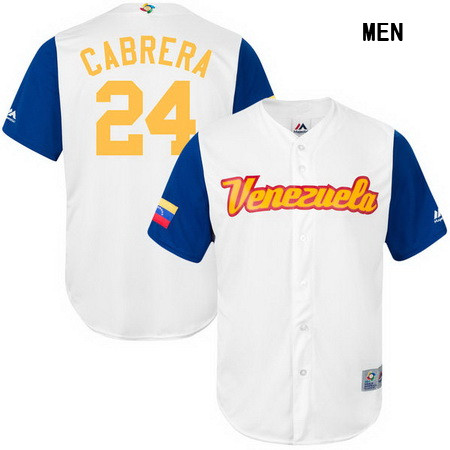 Men's Venezuela Baseball #24 Miguel Cabrera Majestic White 2017 World Baseball Classic Stitched Replica Jersey