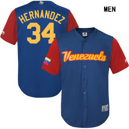Men's Venezuela Baseball #34 Felix Hernandez Majestic Royal 2017 World Baseball Classic Stitched Replica Jersey