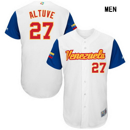 Men's Venezuela Baseball #27 Jose Altuve Majestic White 2017 World Baseball Classic Stitched Authentic Jersey