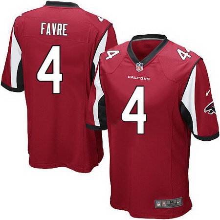 Youth Atlanta Falcons #4 Brett Favre Retired Red Team Color Stitched NFL Nike Game Jersey