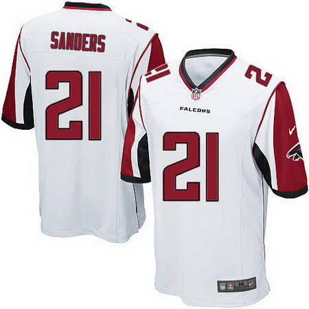 Youth Atlanta Falcons #21 Deion Sanders Retired White Road Stitched NFL Nike Game Jersey