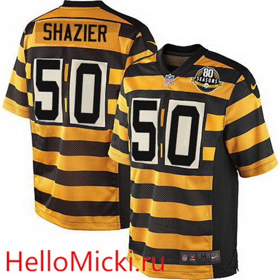 Men's Pittsburgh Steelers #50 Ryan Shazier Yellow With Black Bumblebee 80th Patch Stitched NFL Nike Elite Jersey