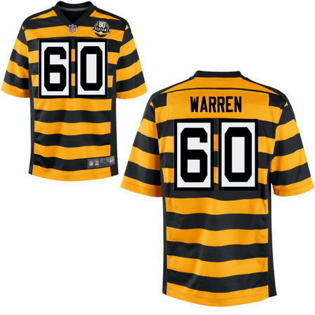 Men's Pittsburgh Steelers #60 Greg Warren Yellow With Black Bumblebee 80th Patch Stitched NFL Nike Elite Jersey