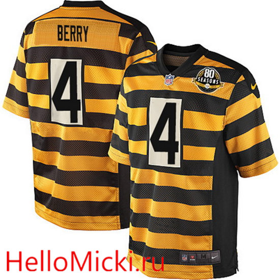 Men's Pittsburgh Steelers #4 Jordan Berry Yellow With Black Bumblebee 80th Patch Stitched NFL Nike Elite Jersey