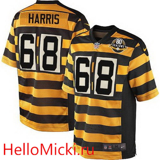 Men's Pittsburgh Steelers #68 Ryan Harris Yellow With Black Bumblebee 80th Patch Stitched NFL Nike Elite Jersey