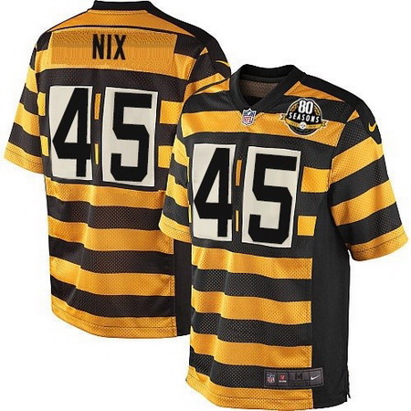 Men's Pittsburgh Steelers #45 Roosevelt Nix Yellow With Black Bumblebee 80th Patch Stitched NFL Nike Elite Jersey