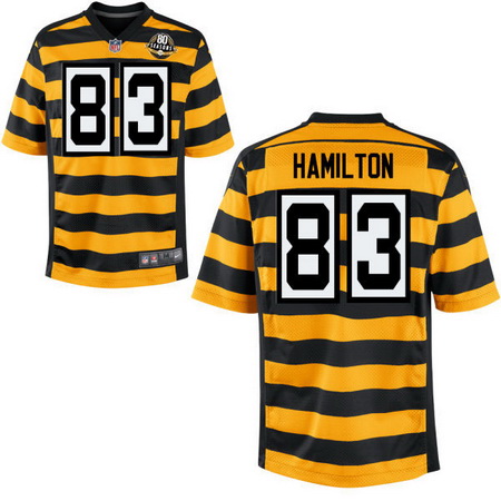 Men's Pittsburgh Steelers #83 Cobi Hamilton Yellow With Black Bumblebee 80th Patch Stitched NFL Nike Elite Jersey