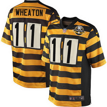 Men's Pittsburgh Steelers #11 Markus Wheaton Yellow With Black Bumblebee 80th Patch Stitched NFL Nike Elite Jersey