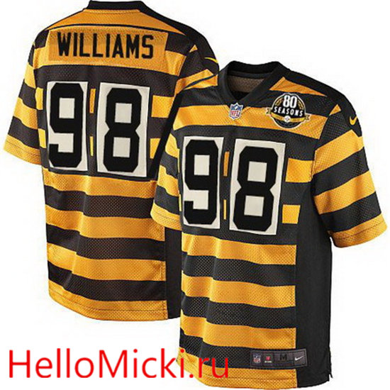 Men's Pittsburgh Steelers #98 Vince Williams Yellow With Black Bumblebee 80th Patch Stitched NFL Nike Elite Jersey