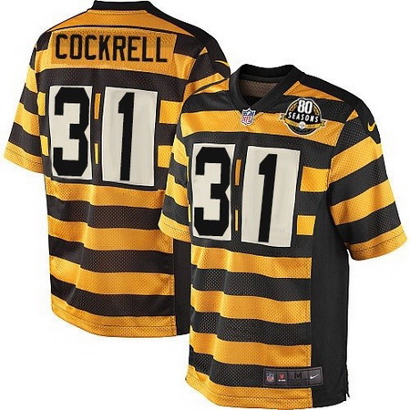 Men's Pittsburgh Steelers #31 Ross Cockrell Yellow With Black Bumblebee 80th Patch Stitched NFL Nike Elite Jersey