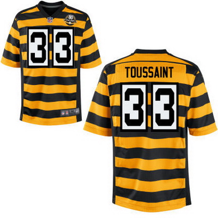 Men's Pittsburgh Steelers #33 Fitzgerald Toussaint Yellow With Black Bumblebee 80th Patch Stitched NFL Nike Elite Jersey