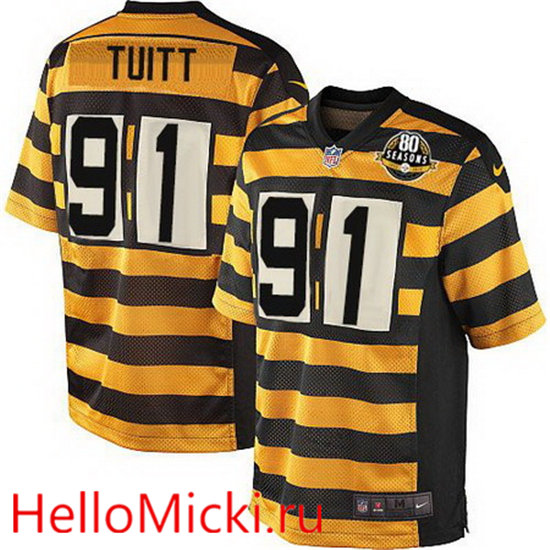 Men's Pittsburgh Steelers #91 Stephon Tuitt Yellow With Black Bumblebee 80th Patch Stitched NFL Nike Elite Jersey
