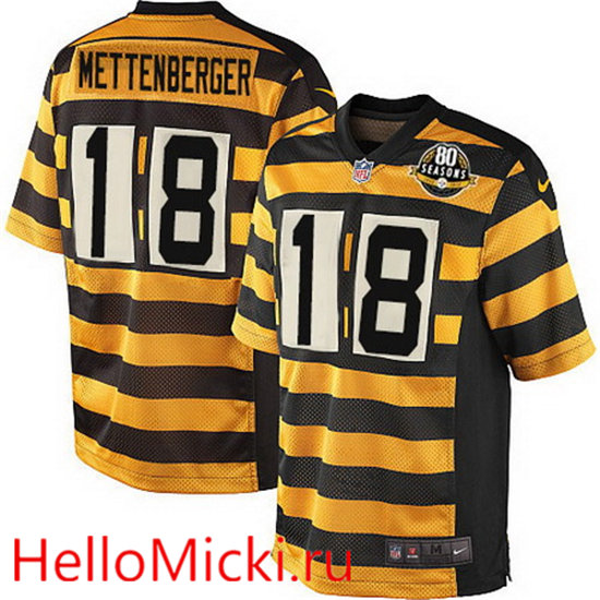 Men's Pittsburgh Steelers #18 Zach Mettenberger Yellow With Black Bumblebee 80th Patch Stitched NFL Nike Elite Jersey