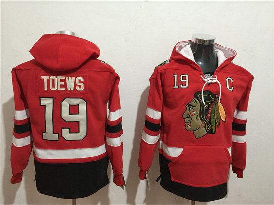 Men's Chicago Blackhawks #19 Jonathan Toews NEW Red Stitched NHL Old Tim Hockey Hoodie