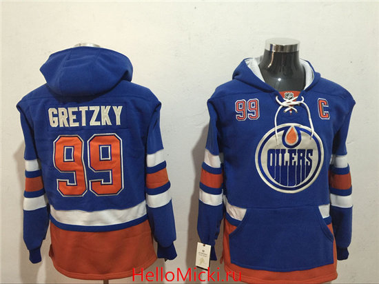 Men's Edmonton Oilers #99 Wayne Gretzky NEW Royal Blue Stitched NHL Old Tim Hockey Hoodie