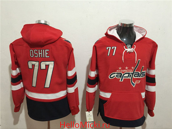 Men's Washington Capitals #77 T.J. Oshie NEW Red Stitched NHL Old Tim Hockey Hoodie