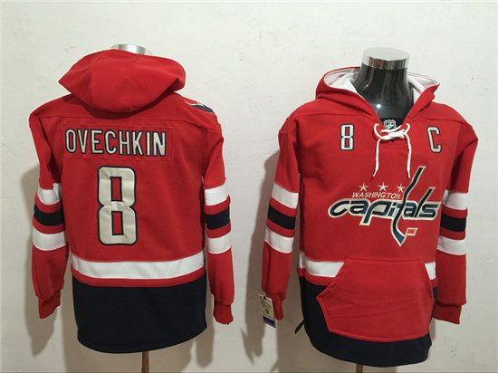 Men's Washington Capitals #8 Alex Ovechkin NEW Red Stitched NHL Old Tim Hockey Hoodie