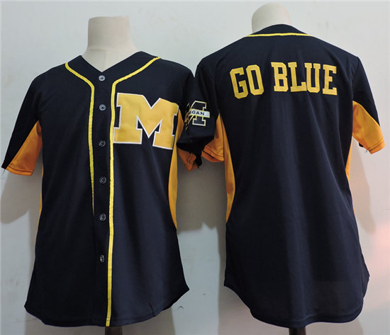 Men's NCAA Michigan Wolverines Navy Customized College Baseball Jersey