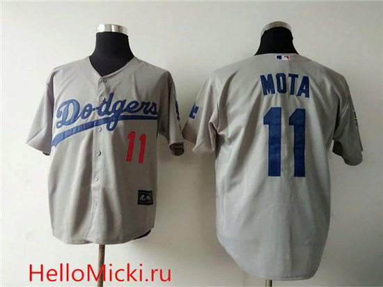 Men's Los Angeles Dodgers #11 Manny Mota Gray Cool Base Baseball Jersey