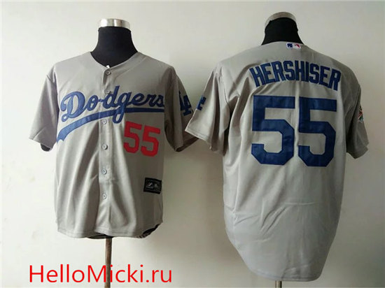 Mens Los Angeles Dodgers #55 OREL HERSHISER Majestic Gray Cooperstown Throwback Baseball Jersey