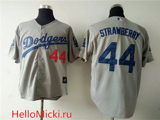 Mens Los Angeles Dodgers #44 Darryl Strawberry Majestic Gray Cooperstown Throwback Baseball Jersey