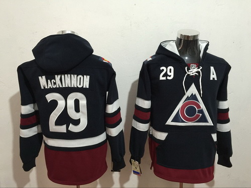 Men's Colorado Avalanche #29 Nathan MacKinnon NEW Navy Blue Stitched NHL Old Tim Hockey Hoodie