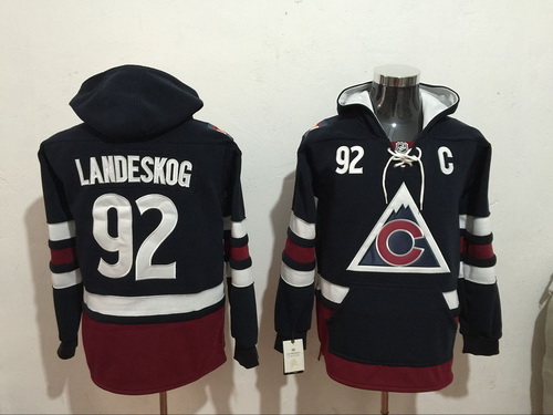 Men's Colorado Avalanche #92 Gabriel Landeskog NEW Navy Blue Stitched NHL Old Tim Hockey Hoodie