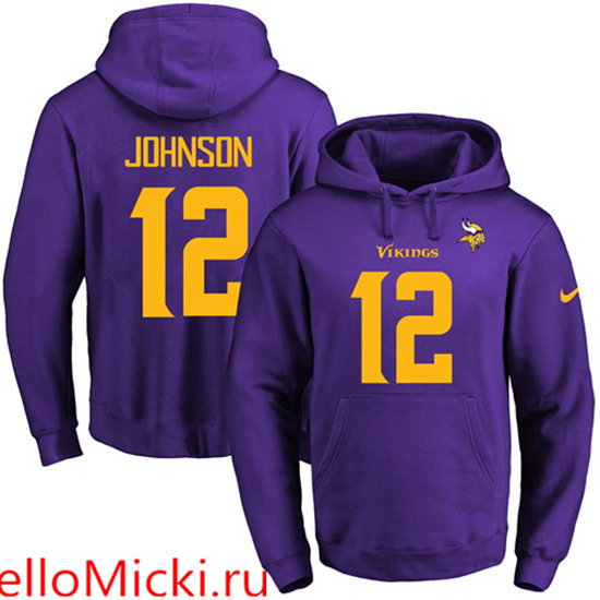 Nike Vikings 12 Charles Johnson Purple Men's Pullover Hoodie