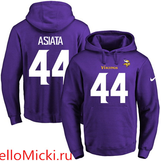 Nike Vikings 44 Matt Asiata Purple Men's Pullover Hoodie2