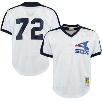 Men's Chicago White Sox #72 Carlton Fisk Mitchell & Ness White Cooperstown Mesh Batting Practice Jersey