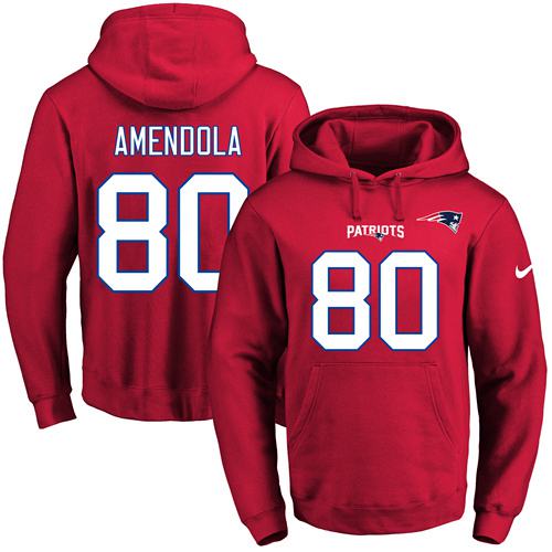 Nike Patriots 80 Danny Amendola Red Men's Pullover Hoodie