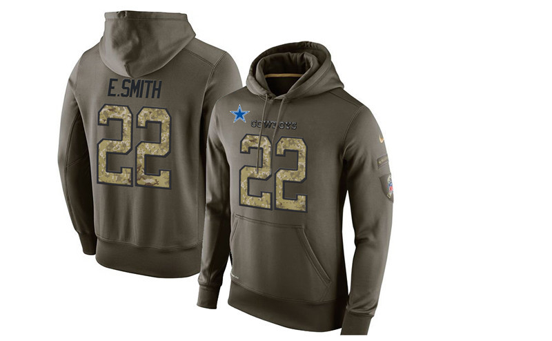 Nike Cowboys 22 Emmitt Smith Olive Green Salute To Service Pullover Hoodie
