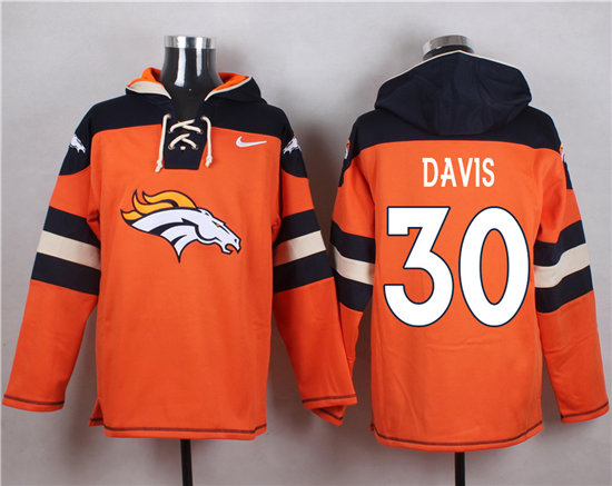 Nike Broncos 30 Terrell Davis Orange Hooded Jersey