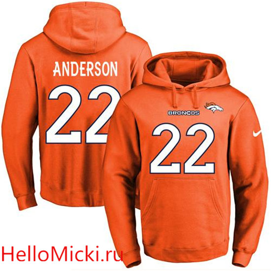 Nike Broncos 22 C.J. Anderson Orange Men's Pullover Hoodie