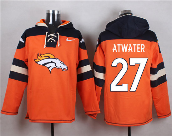 Nike Broncos 27 Steve Atwater Orange Hooded Jersey