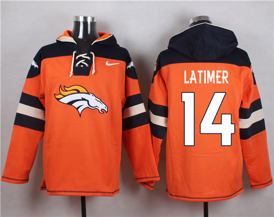 Nike Broncos 14 Cody Latimer Orange Hooded Jersey