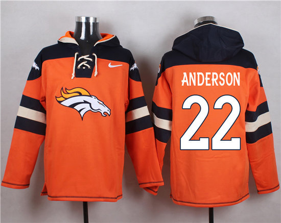 Nike Broncos 22 C.J. Anderson Orange Hooded Jersey