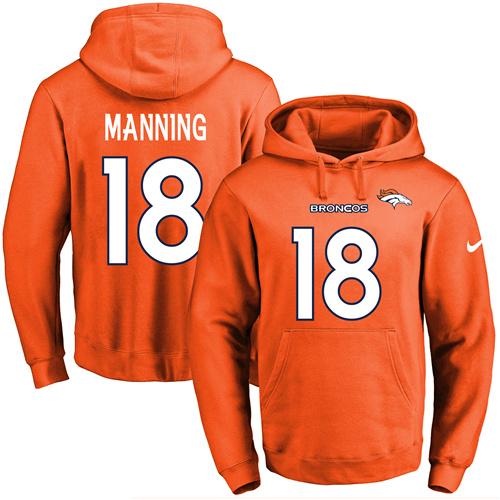 Nike Broncos 18 Peyton Manning Orange Men's Pullover Hoodie