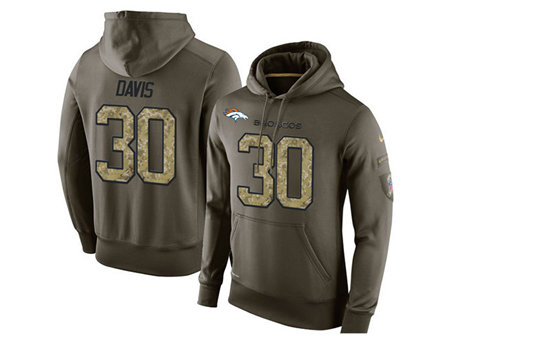 Nike Broncos 30 Terrell Davis Olive Green Salute To Service Pullover Hoodie
