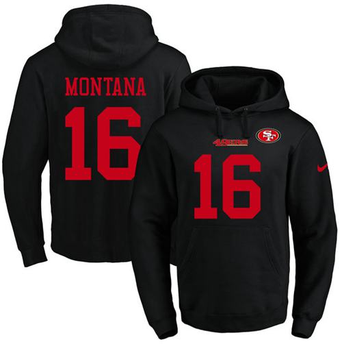 Nike 49ers 16 Joe Montana Black Men's Pullover Hoodie