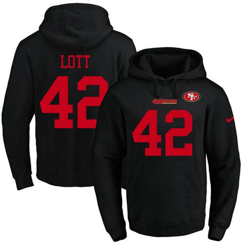 Nike 49ers 42 Ronnie Lott Black Men's Pullover Hoodie