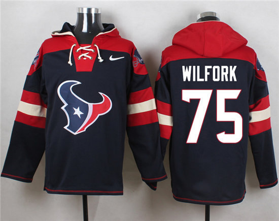 Nike Texans 75 Vince Wilfork Navy Hooded Jersey