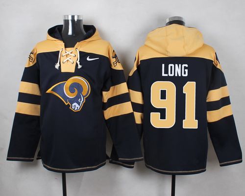 Nike Rams 91 Chris Long Navy Blue Hooded Jersey