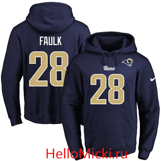 Nike Rams 28 Marshall Faulk Navy Men's Pullover Hoodie