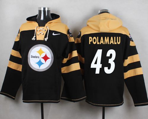 Nike Steelers 43 Troy Polamalu Black Hooded Jersey