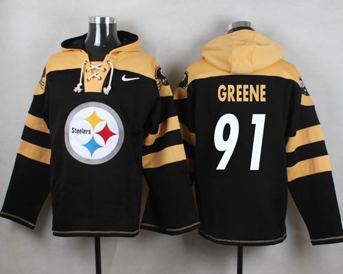 Nike Steelers 91 Joe Greene Black Hooded Jersey