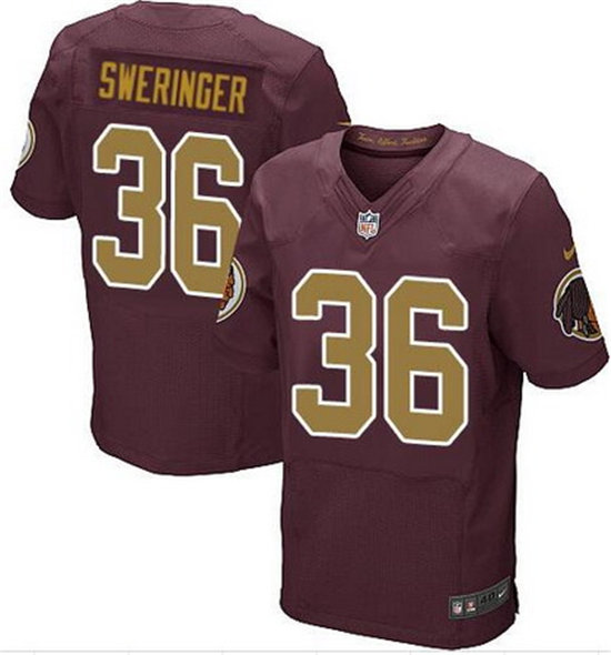 Men's Washington Redskins #36 D.J. Sweringer Nike Elite Burgundy Red with Gold Alternate Jersey